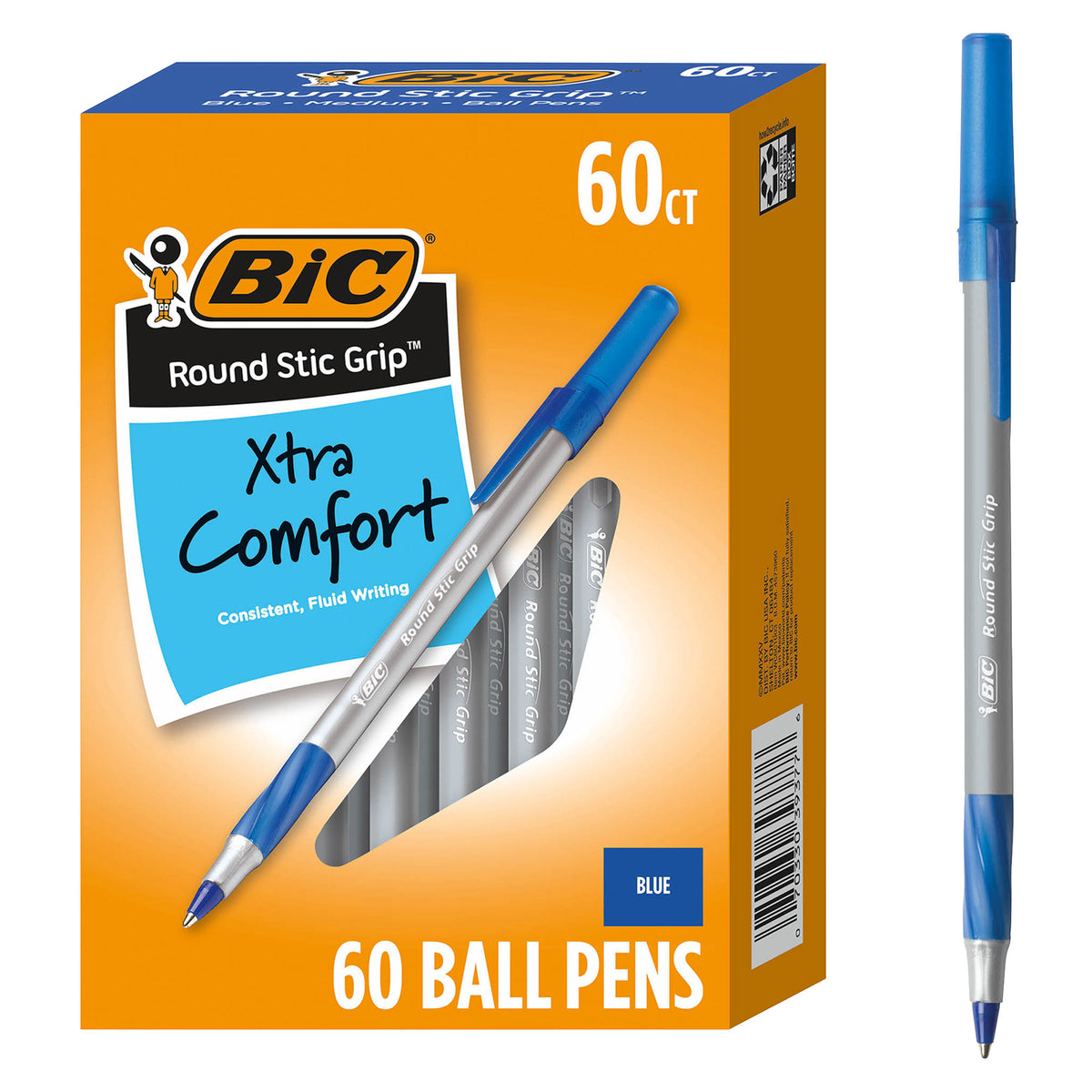 BIC Round Stic Grip Ball Pen, Medium Point, 1.2 mm, Blue Ink, 60 ct - product image 10