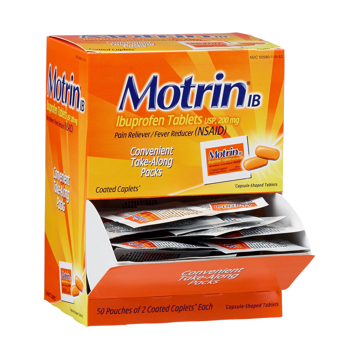 Motrin Ibuprofen, Dispenser Pack, 200 mg, 2 Caplets, 50 ct - product image 2