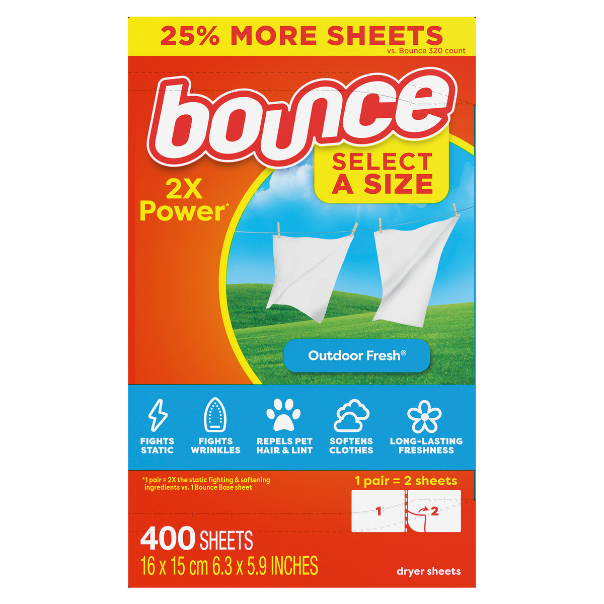 Bounce Fabric Softener Dryer Sheets, Select-a-Size, Outdoor Fresh Scent, 400 ct - product image 5