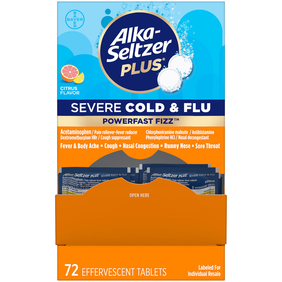Alka-Seltzer Plus Severe Cold & Flu PowerFast Fizz, Citrus, 2 Tablets per Pouch, 36 ct - image 1