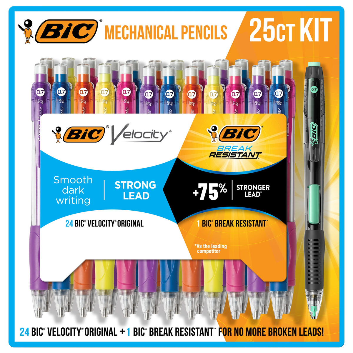 BIC Mechanical Pencil Kit, 24 Velocity + 1 Break Resistant, 0.7mm Lead, 25 ct - product image 1