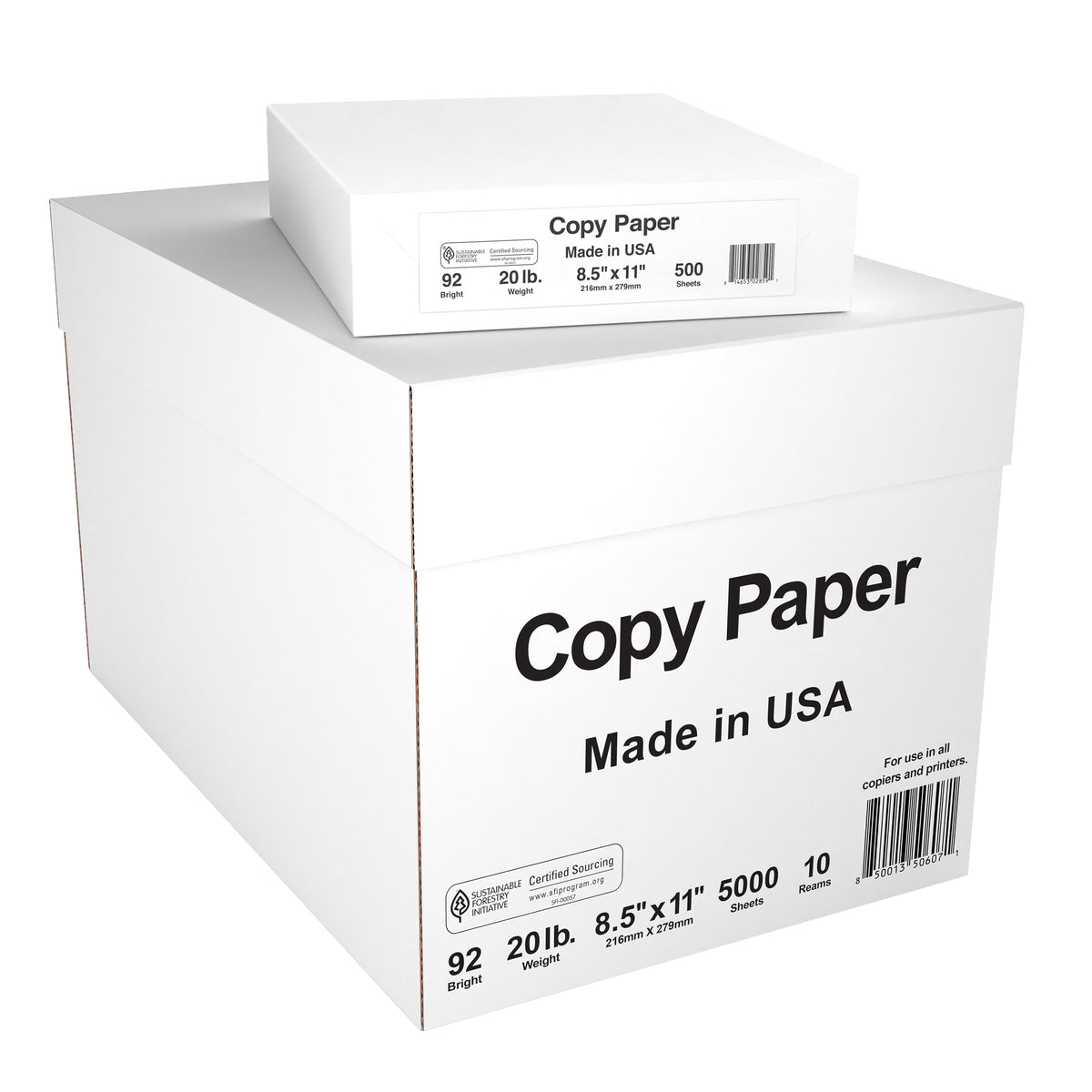 Multipurpose Copy Paper, 92 Bright, 20 lb, White, 8-1/2" x 11", 10 Reams, 5000 Sheets - product image 2