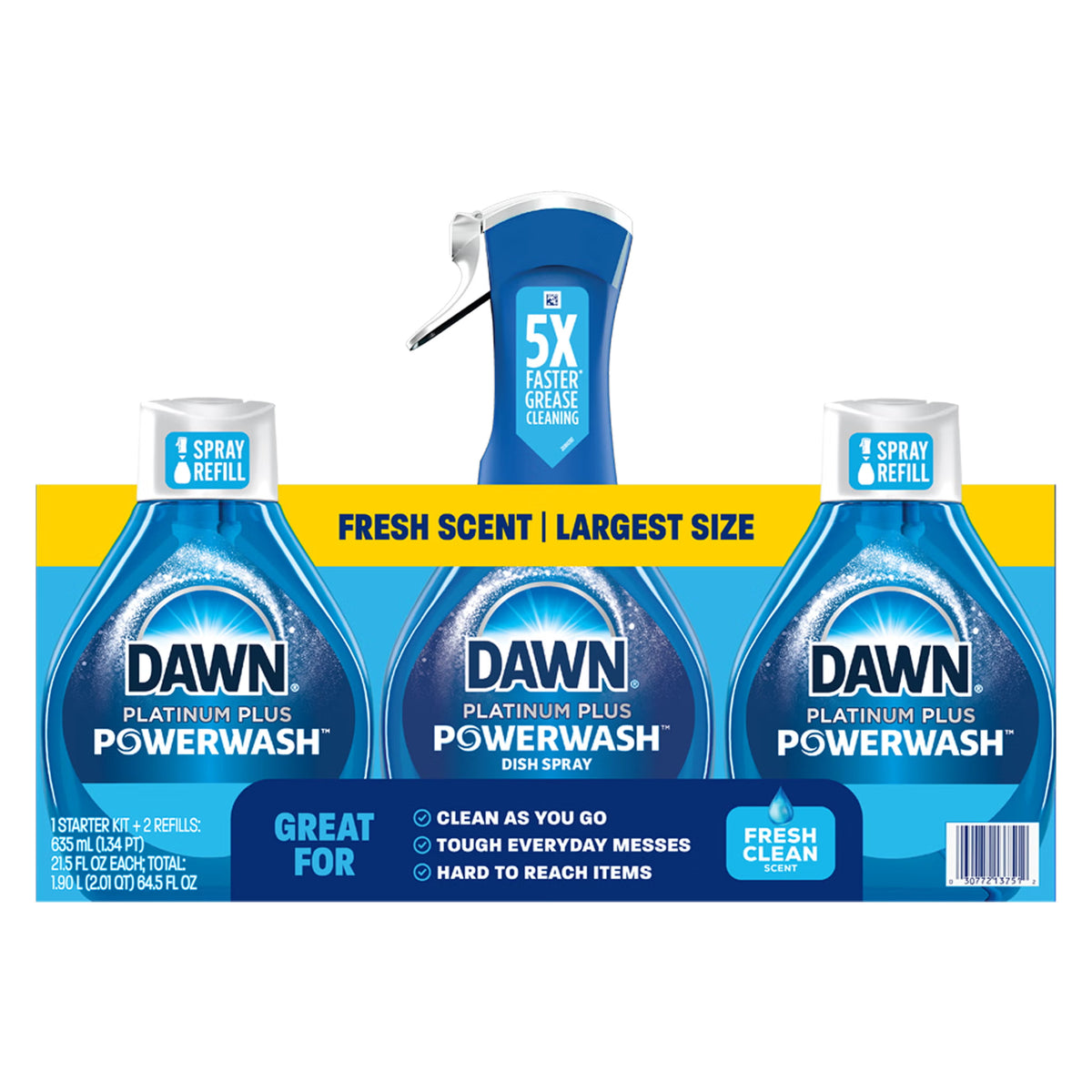 Dawn Platinum Plus Powerwash Liquid Dish Detergent Spray, Fresh Clean Scent, 1 Starter Kit + 2 Refills - image 1