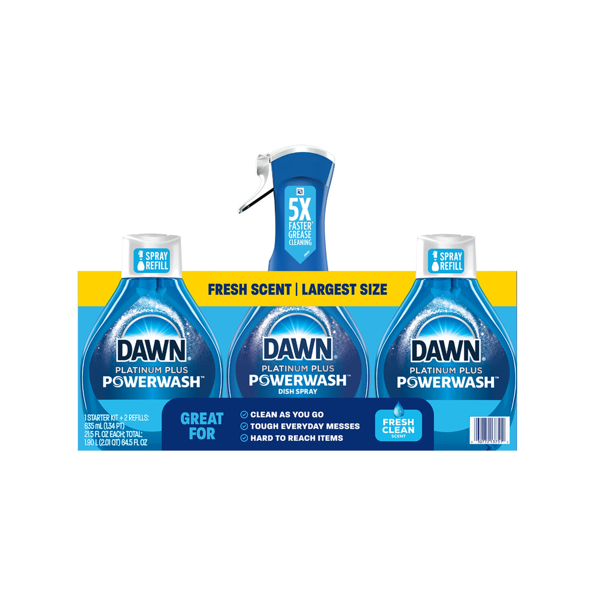 Dawn Platinum Plus Powerwash Liquid Dish Detergent Spray, Fresh Clean Scent, 1 Starter Kit + 2 Refills - product image 1