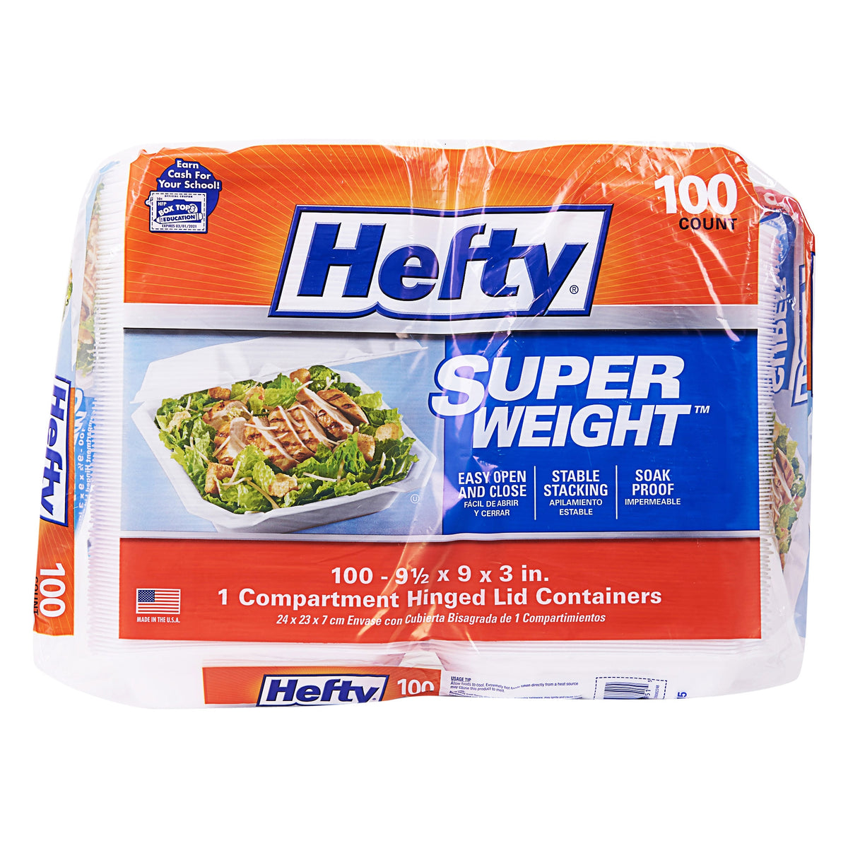 Hefty Foam Super Weight Container, 9"W x 9"L, White, 100 ct - product image 2