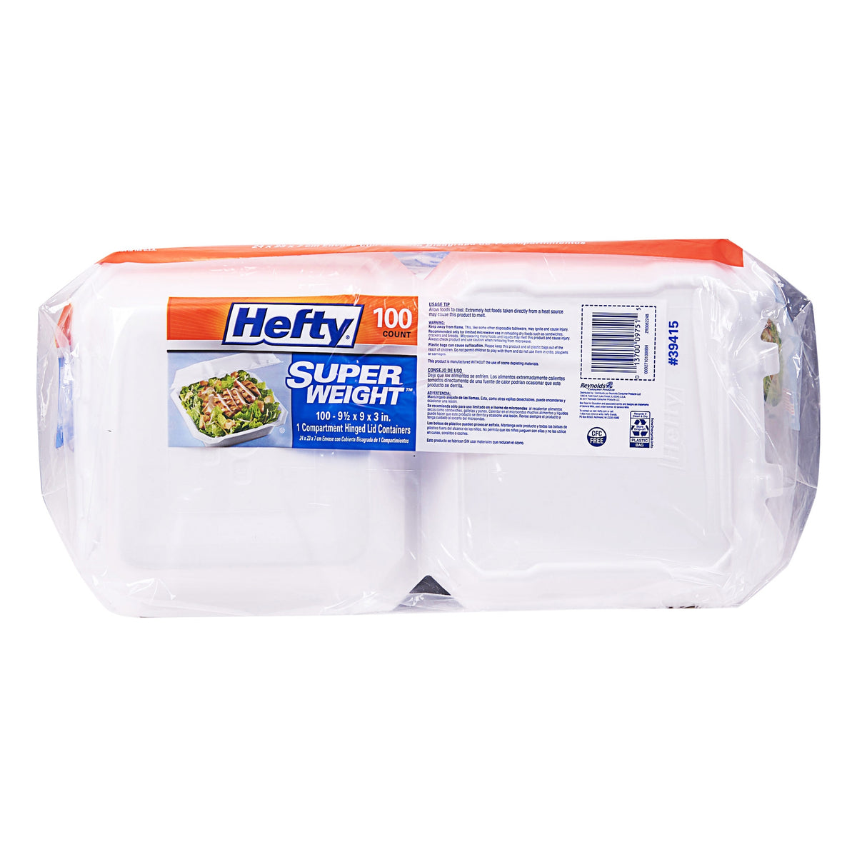 Hefty Foam Super Weight Container, 9"W x 9"L, White, 100 ct - product image 3