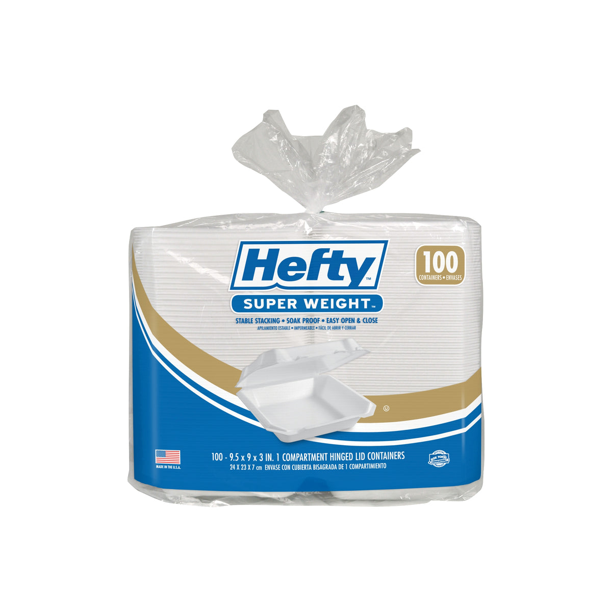 Hefty Foam Super Weight Container, 9"W x 9"L, White, 100 ct - product image 1