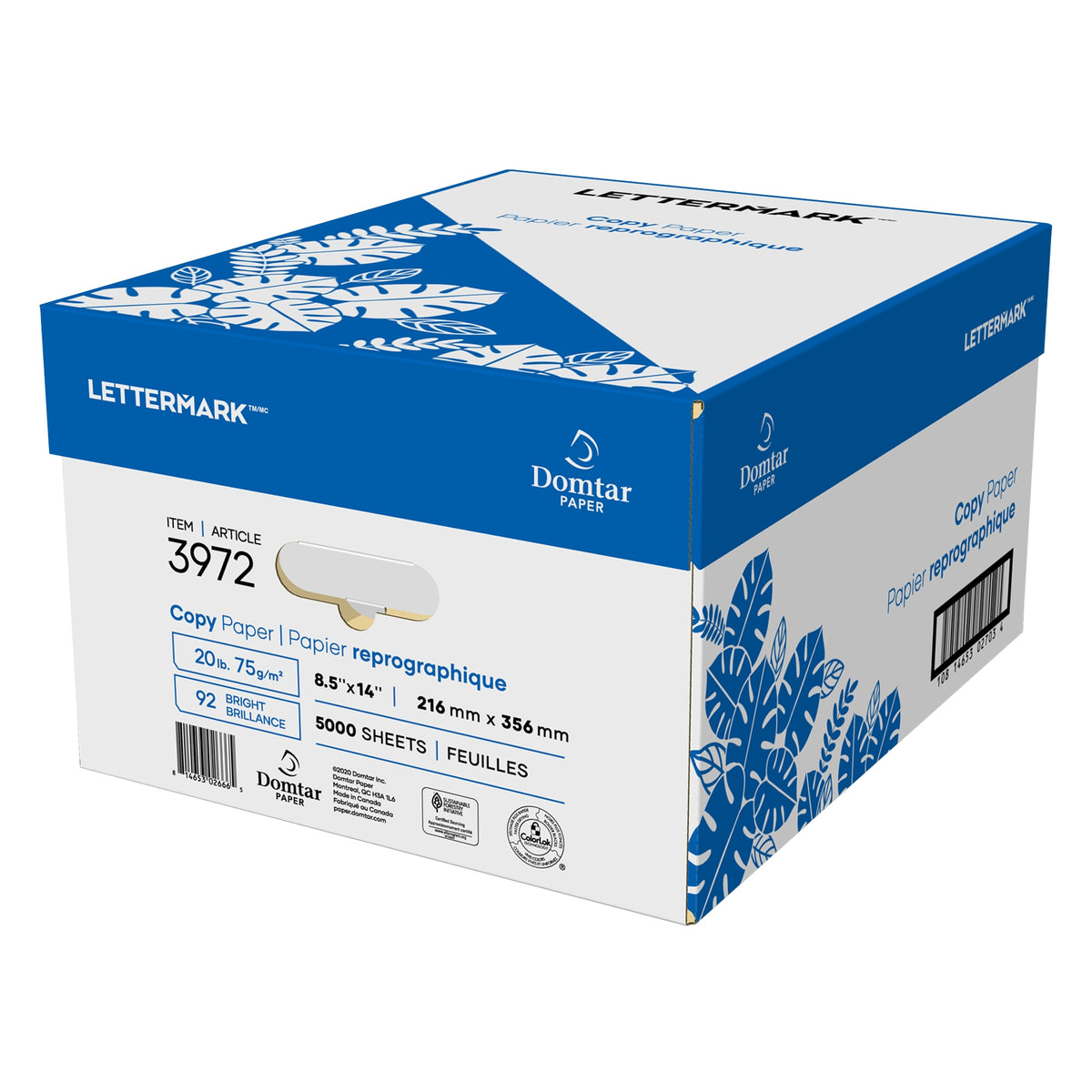 Lettermark Copy Paper with ColorLok Technology, 92 Bright, 20 lb, White, 8.5” x 14”, 5000 Sheets - product image 1