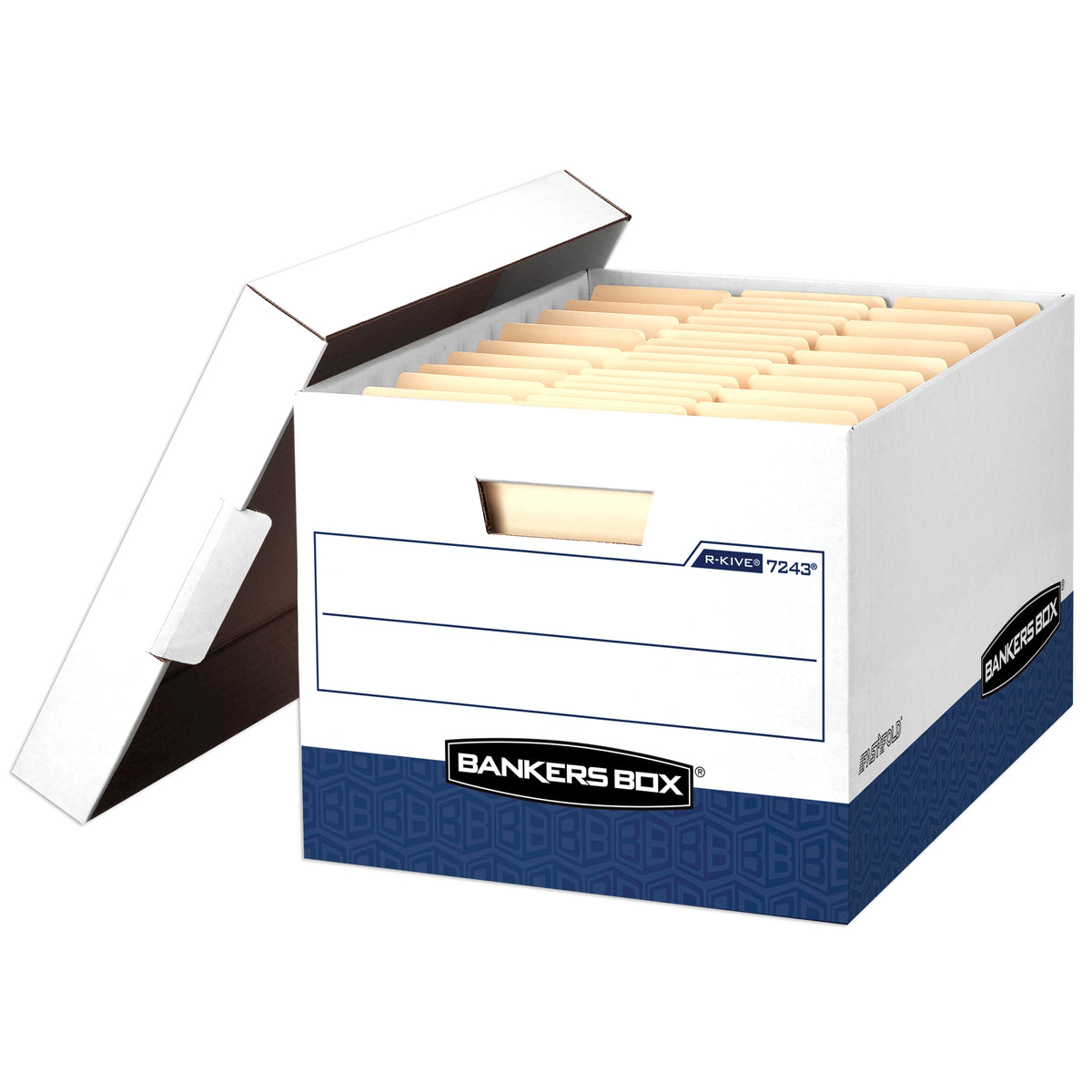 Bankers Box FastFold Storage Box, Heavy Duty, Lift-Off Lid, Letter/Legal, Blue/White, 10 ct - product image 1