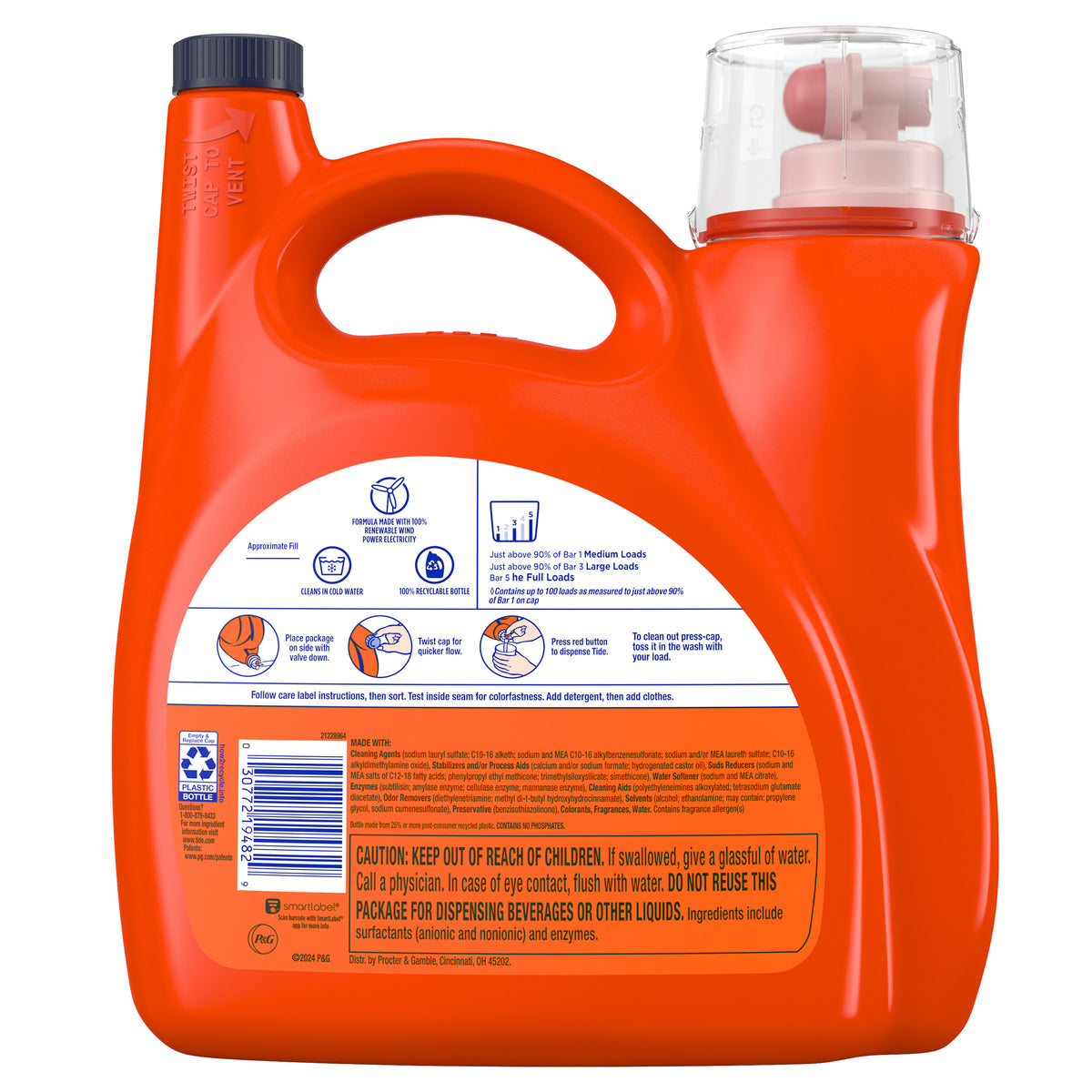 Tide  Ultra Concentrated Liquid Laundry Detergent with Ultra Downy, HE Compatible, April Fresh Scent, 100 Loads, 128 fl oz - product image 5