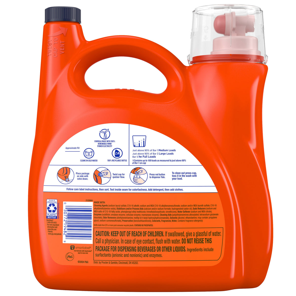 Tide  Ultra Concentrated Liquid Laundry Detergent with Ultra Downy, HE Compatible, April Fresh Scent, 100 Loads, 128 fl oz - product image 2