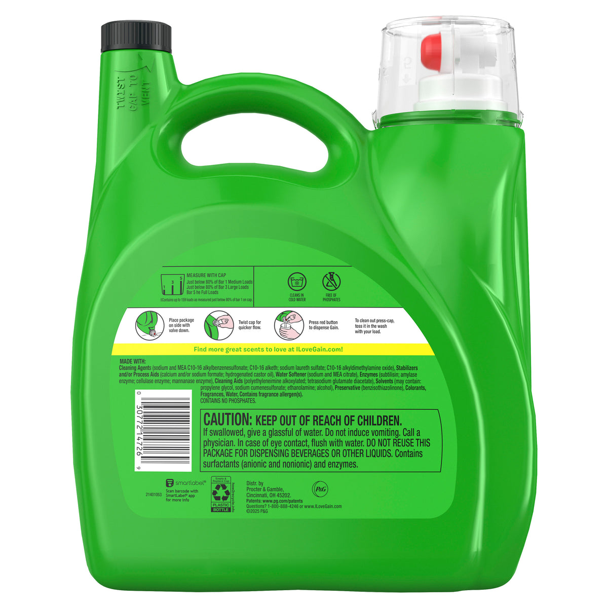 Gain+Oxi Ultra Concentrated Liquid Laundry Detergent, HE Compatible, Original Scent, 159 Loads, 170 fl oz - product image 5