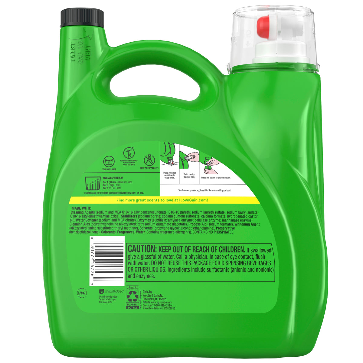 Gain+Oxi Ultra Concentrated Liquid Laundry Detergent, HE Compatible, Original Scent, 159 Loads, 170 fl oz - product image 1