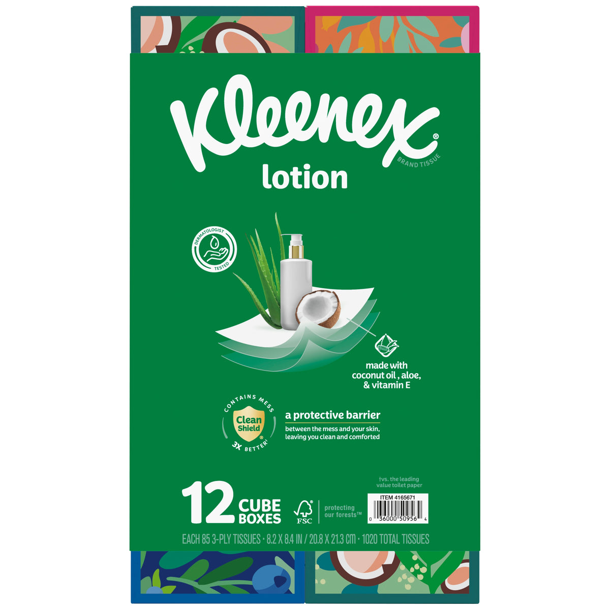 Kleenex Lotion Facial Tissues with Coconut Oil, 3-Ply, Cube Box, 85 Tissues, 12 ct - product image 1