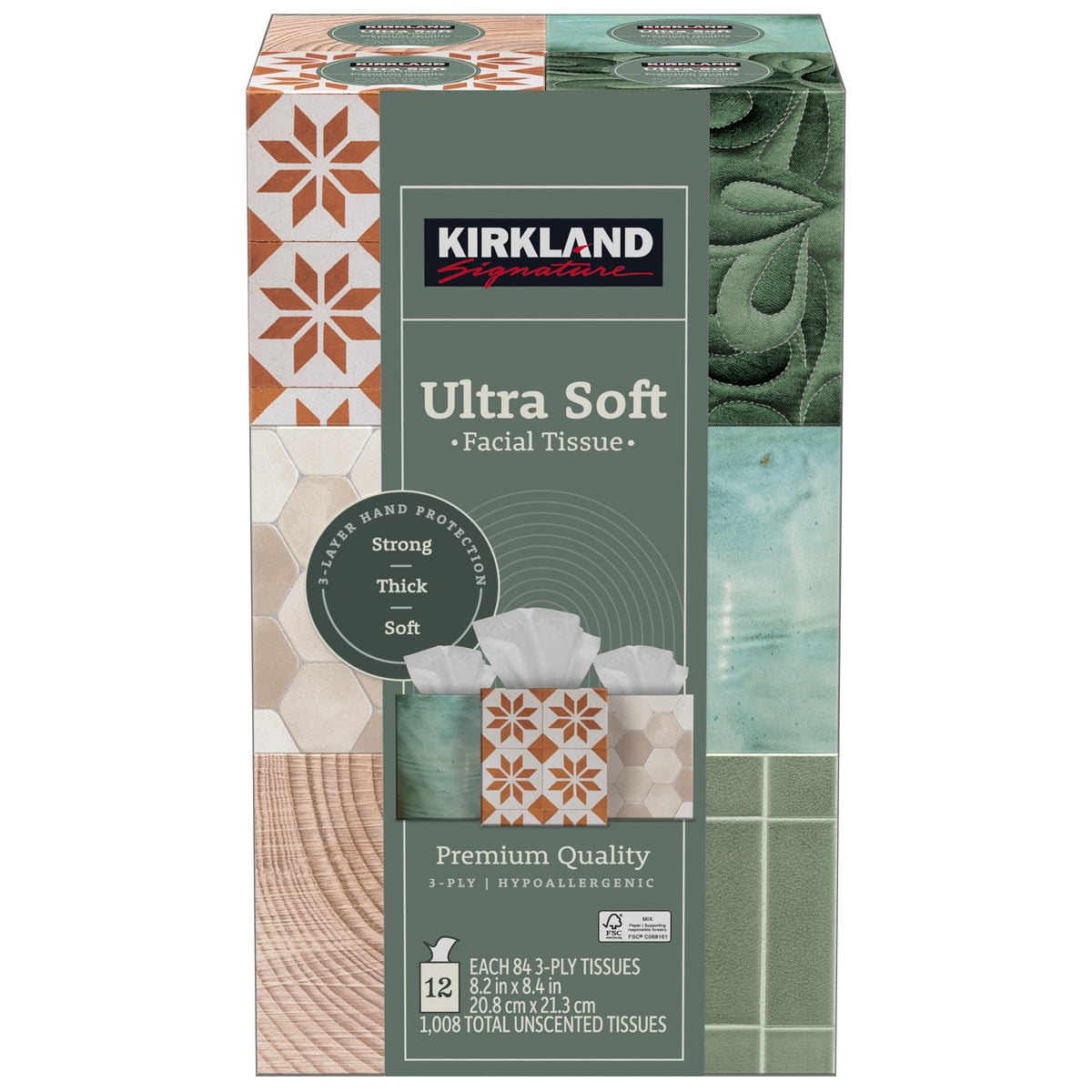 Kirkland Signature Ultra Soft Facial Tissue, 3-Ply, Upright Box, 84 Tissues, 12 ct - product image 1