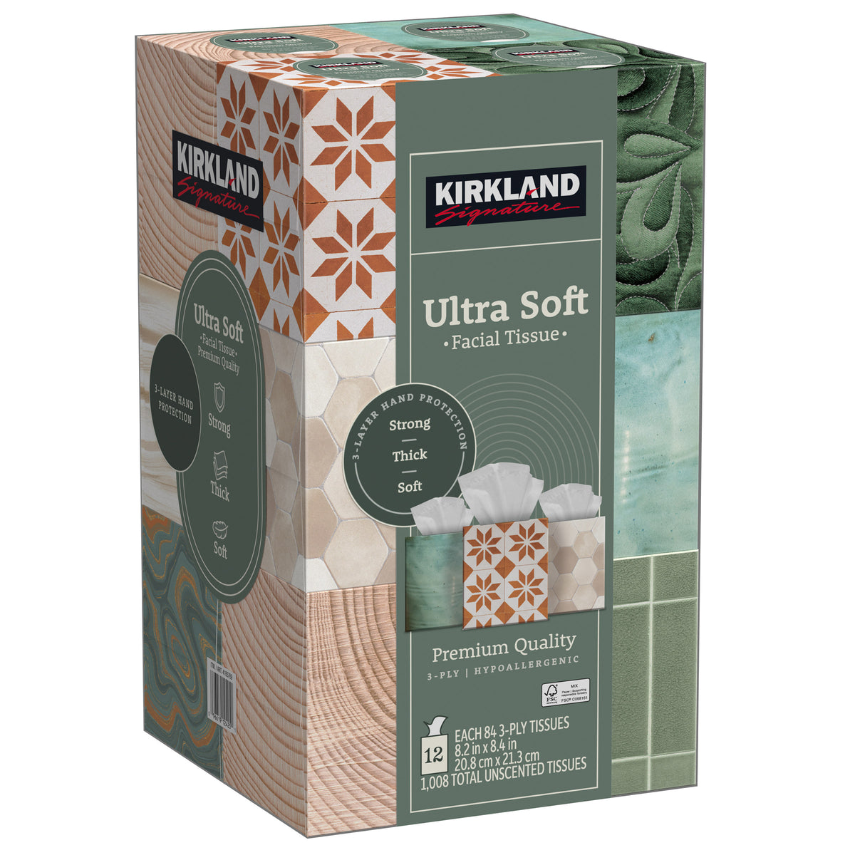 Kirkland Signature Ultra Soft Facial Tissue, 3-Ply, Upright Box, 84 Tissues, 12 ct - product image 2