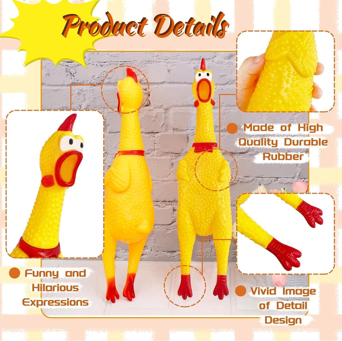 Rubber Chicken Squeeze Squawking Chicken (2 Pack), 12-Inch Yellow Screaming Chicken Dog Toys, Prank Noise Maker Dog Toys for Silly Novelty Party Favors, Family Games