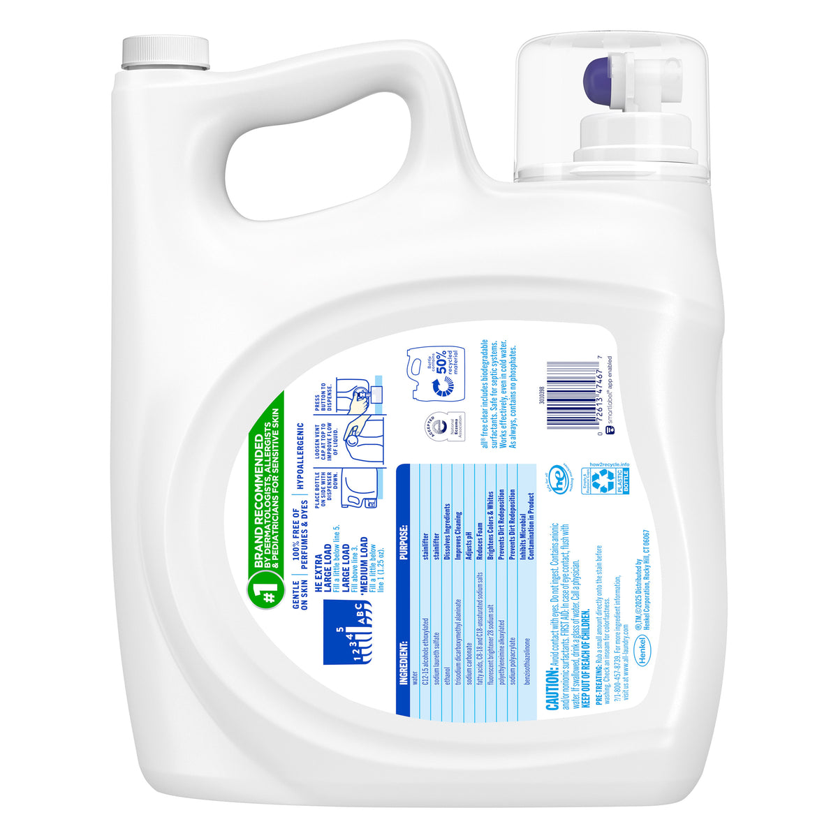 All Liquid Laundry Detergent, Free Clear Plus, HE Compatible, Unscented, 200 fl oz - product image 3