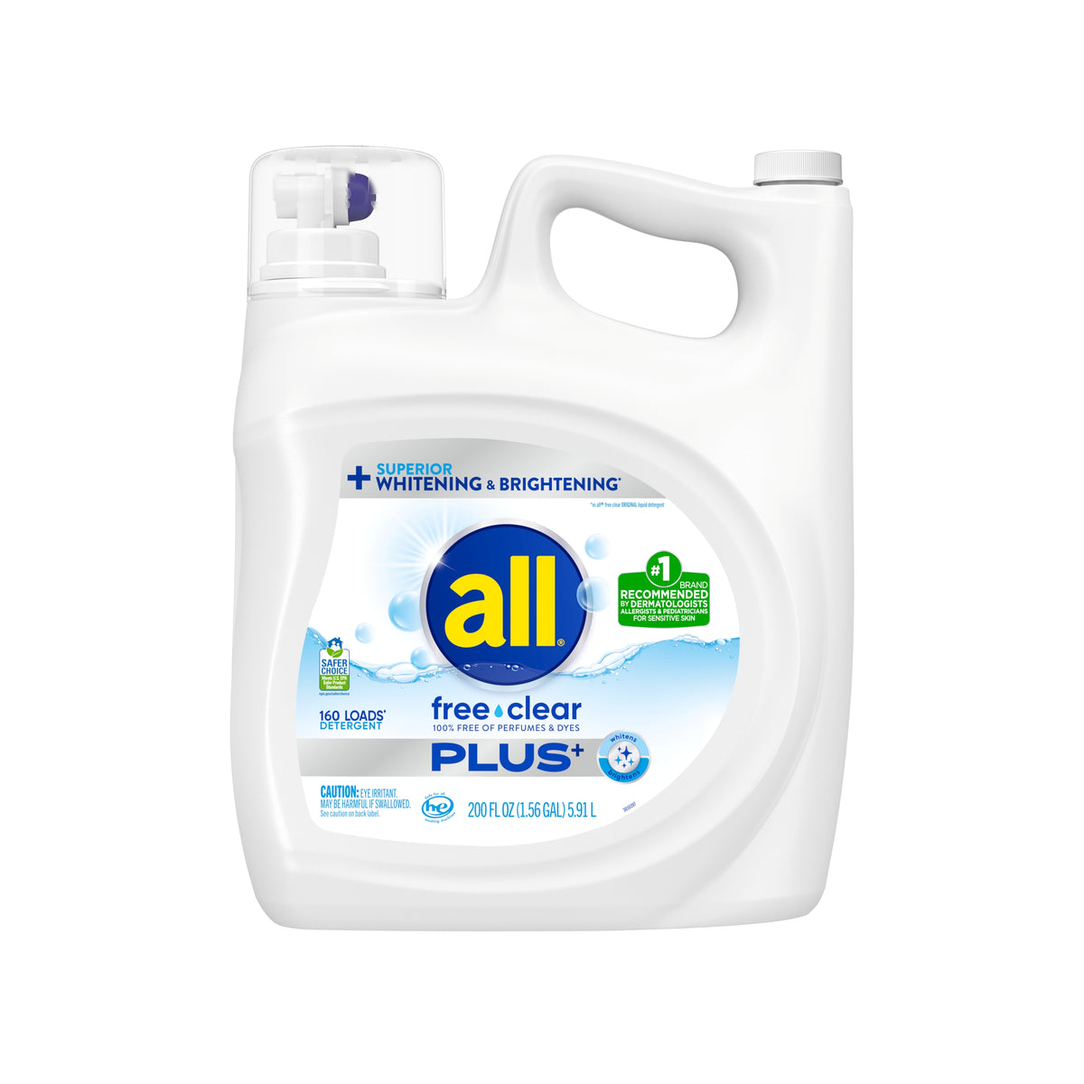 All Liquid Laundry Detergent, Free Clear Plus, HE Compatible, Unscented, 200 fl oz - product image 1