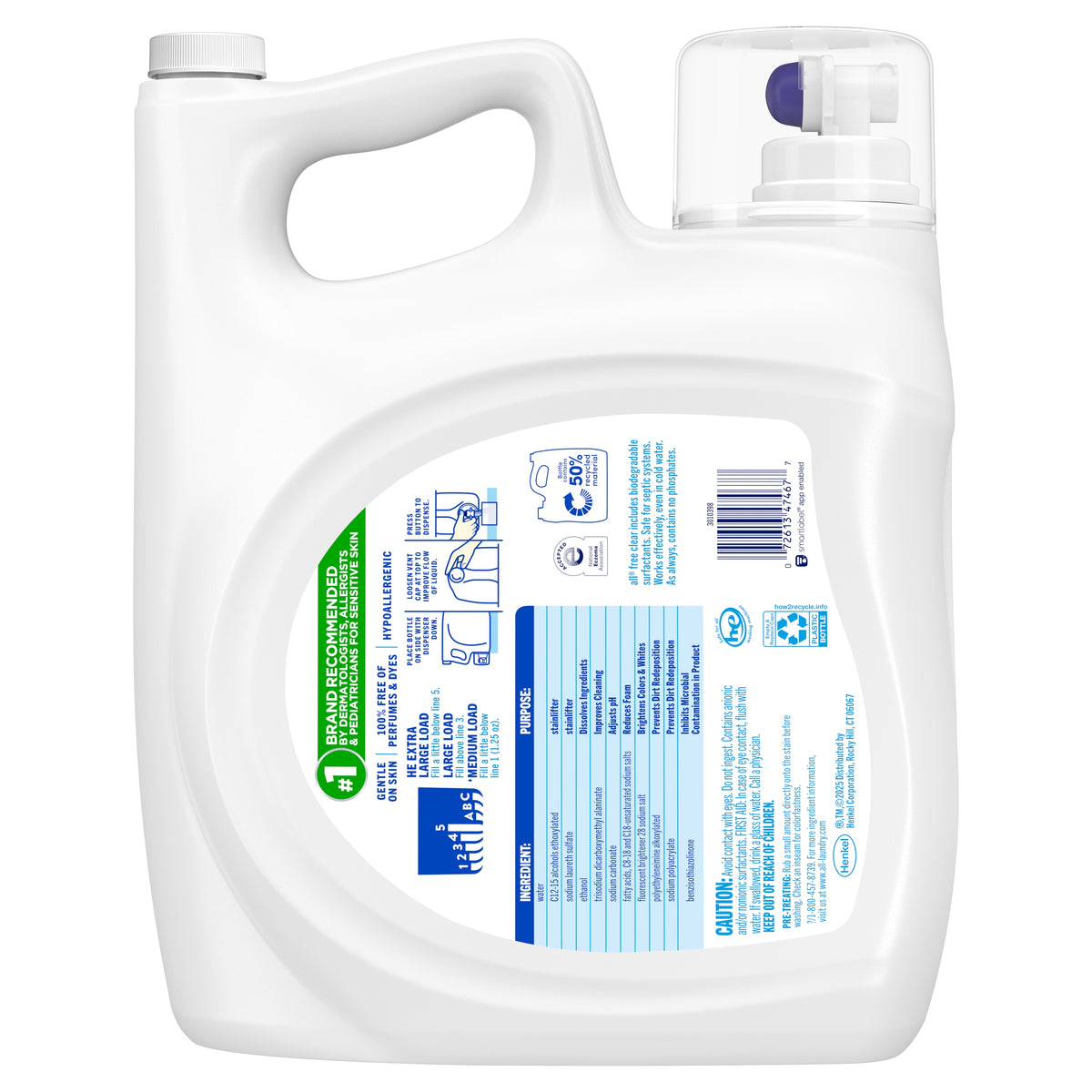 All Liquid Laundry Detergent, Free Clear Plus, HE Compatible, Unscented, 200 fl oz - product image 2