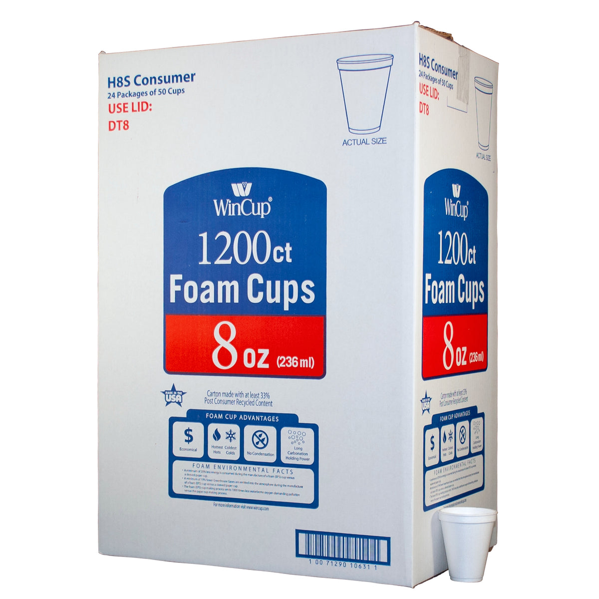 WinCup Foam Cold and Hot Cups, 8 oz, White, 1200 ct - product image 1
