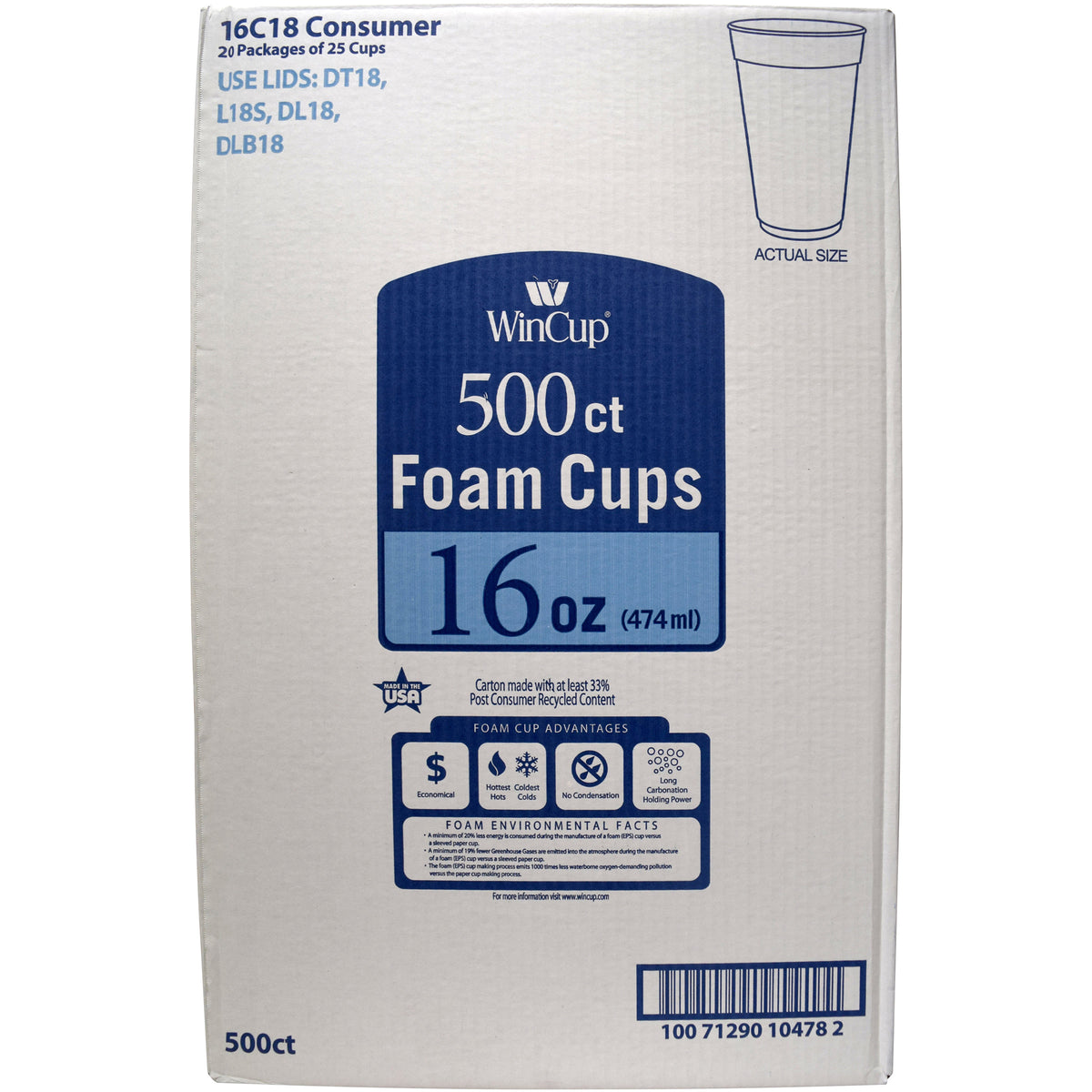 WinCup Foam Cold and Hot Cups, White, 16 oz, White, 500 ct - product image 2