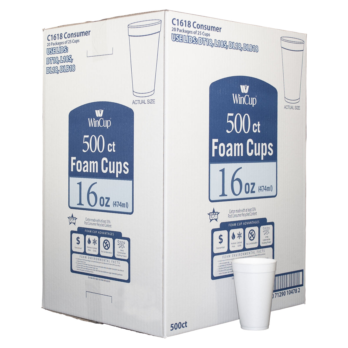 WinCup Foam Cold and Hot Cups, White, 16 oz, White, 500 ct - product image 1