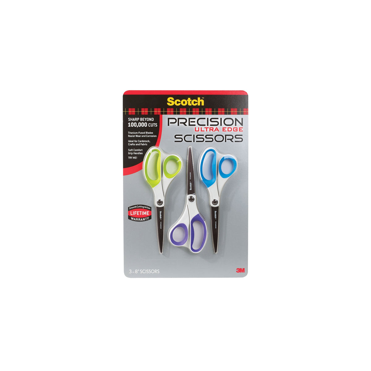 Scotch 8" Precision Ultra Edge Scissors, Assorted Colors, 3 ct - product image 6