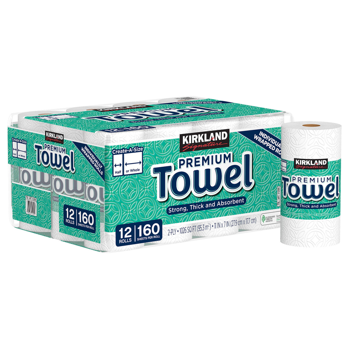 Kirkland Signature 2-Ply Paper Towels, White, 160 Create-A-Size Sheets, 12 ct - product image 5