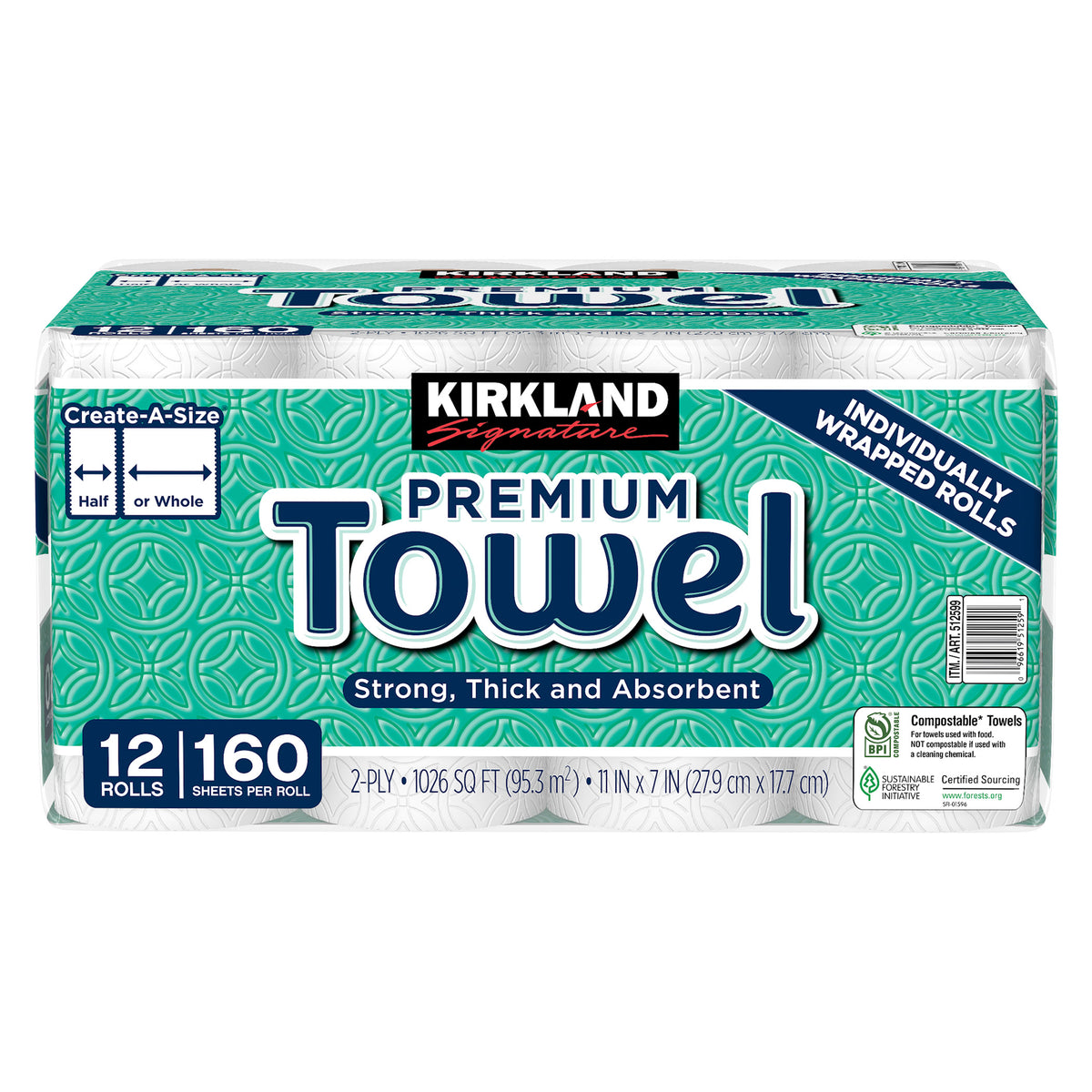 Kirkland Signature 2-Ply Paper Towels, White, 160 Create-A-Size Sheets, 12 ct - product image 6