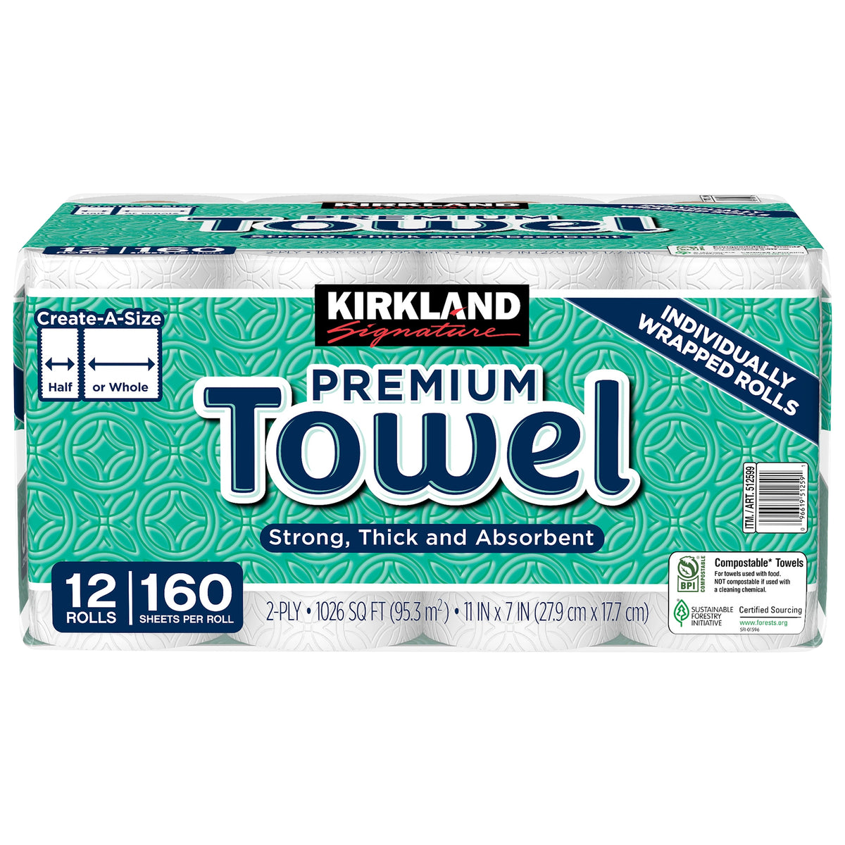 Kirkland Signature 2-Ply Paper Towels, White, 160 Create-A-Size Sheets, 12 ct - product image 4