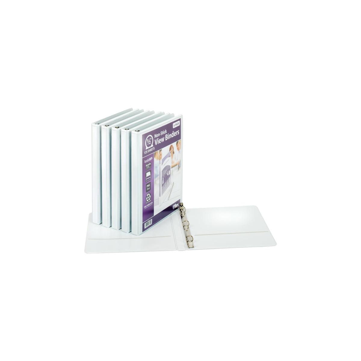 TOPS 3 Ring Non-Stick View Binder, 1/2" Round Ring, White, 6 ct - product image 2