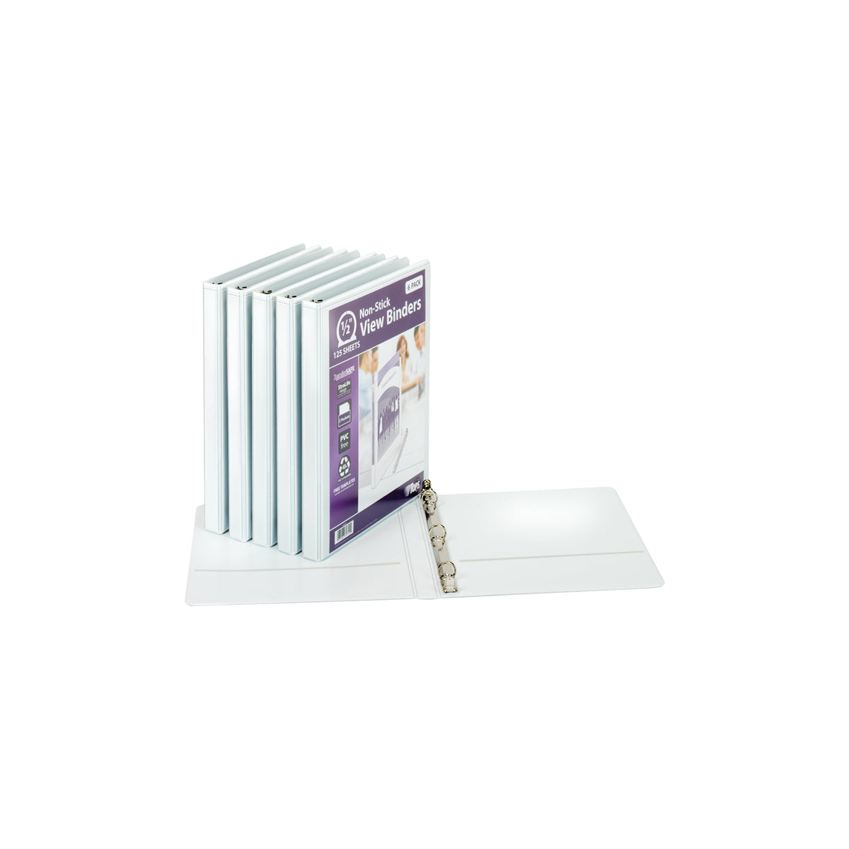 TOPS 3 Ring Non-Stick View Binder, 1/2" Round Ring, White, 6 ct - product image 1
