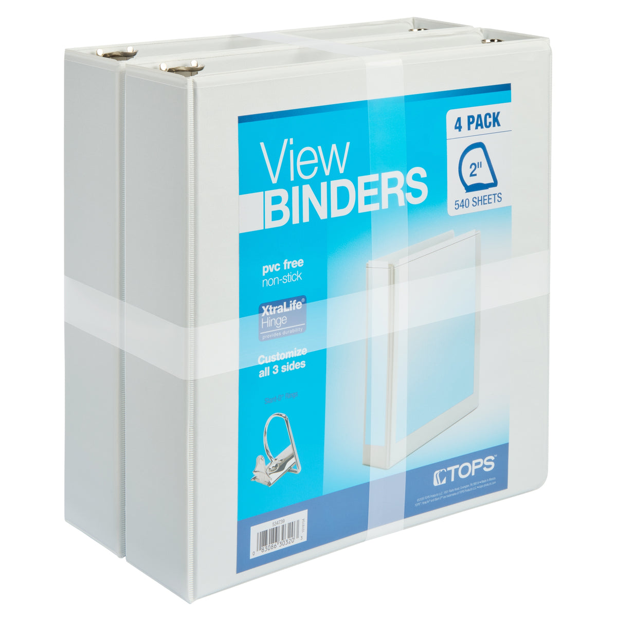 TOPS Non-Stick Locking View Binder, 2", D-Ring, White, 4 ct - product image 1