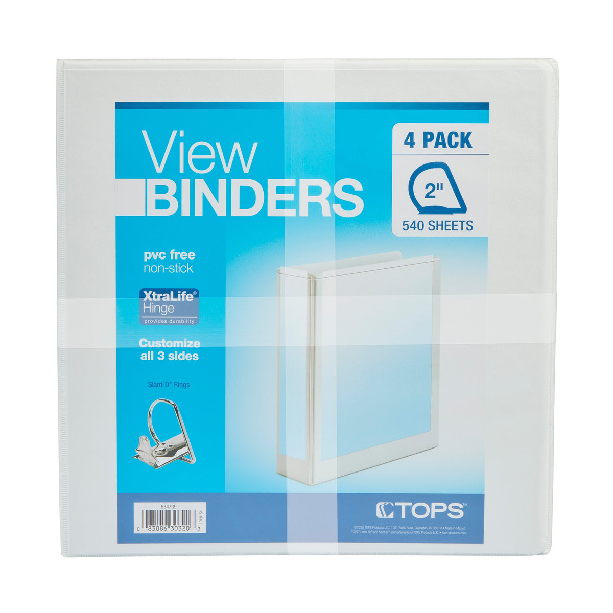 TOPS Non-Stick Locking View Binder, 2", D-Ring, White, 4 ct - product image 2