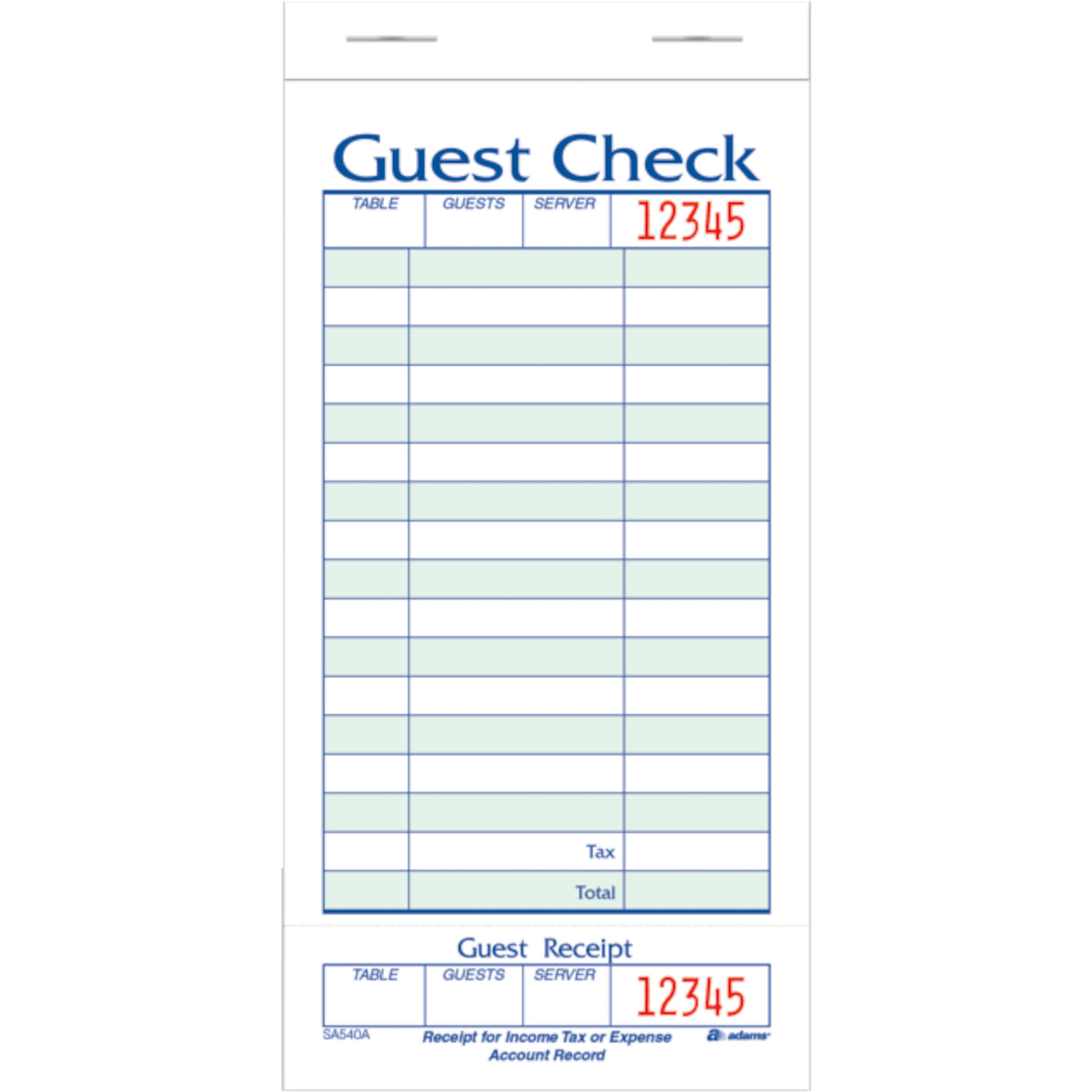 Adams Guest Checks with Stub, 3-3/8" x 7", 20 ct - product image 2