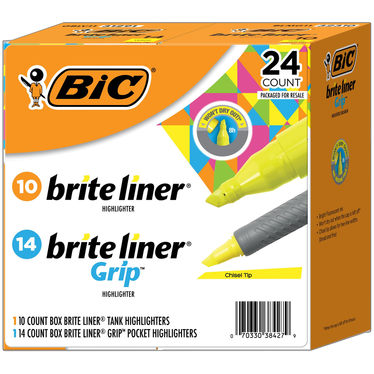 BIC Brite Liner Highlighter Combo Pack, Chisel Tip, Fluorescent Yellow, 24 ct - product image 1