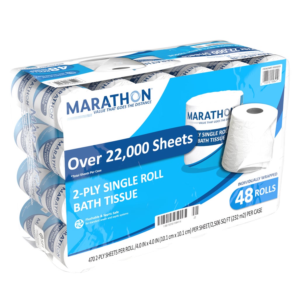 Marathon 2-ply bath tissue, 48 individually wrapped rolls, 470 sheets per roll