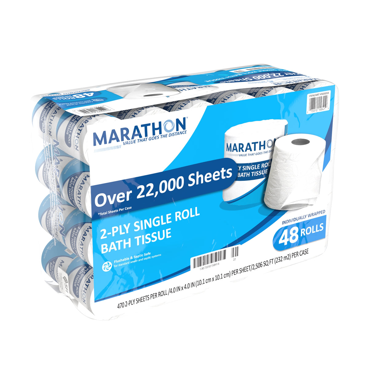 Marathon Bath Tissue, Standard Roll, 2-Ply, 4" x 4", 470 Sheets, 48 ct - product image 1