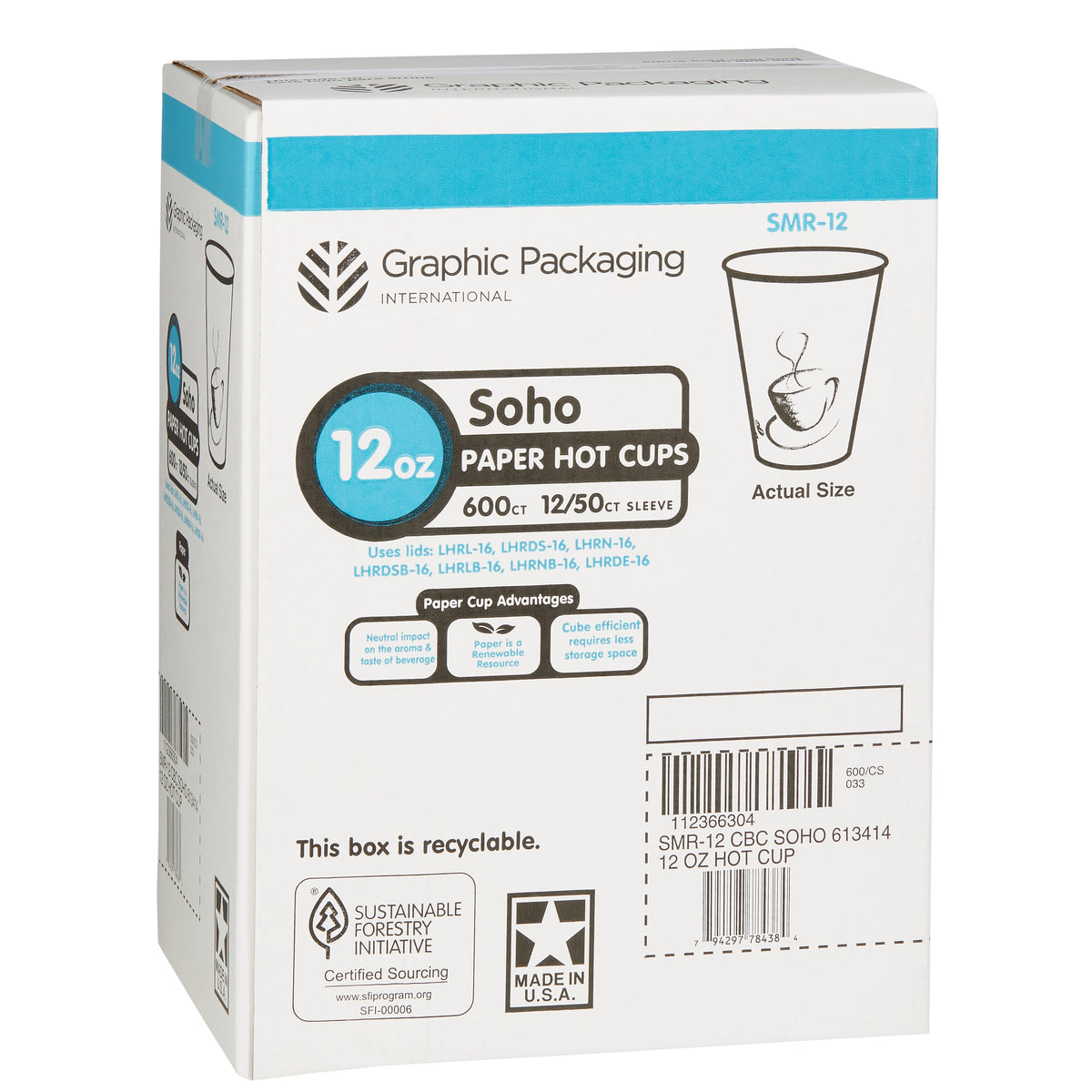 Graphic Packaging Paper Hot Cups, SoHo Design, 12 oz, 600 ct - product image 2