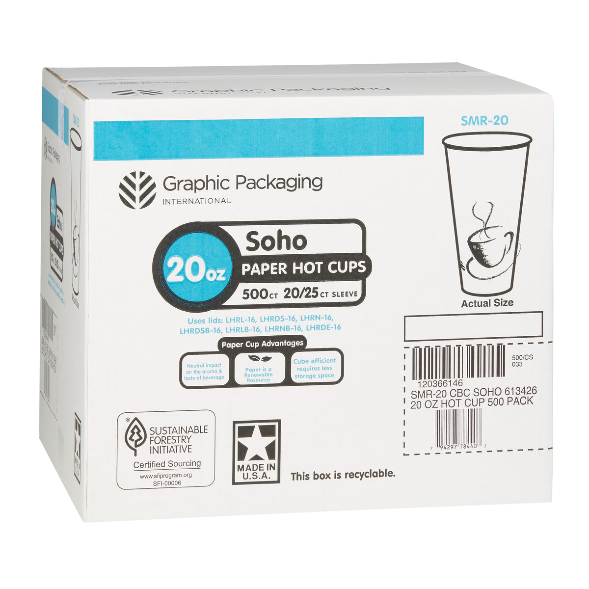 Graphic Packaging Paper Hot Cups, SoHo Design, 20 oz, 500 ct - product image 2