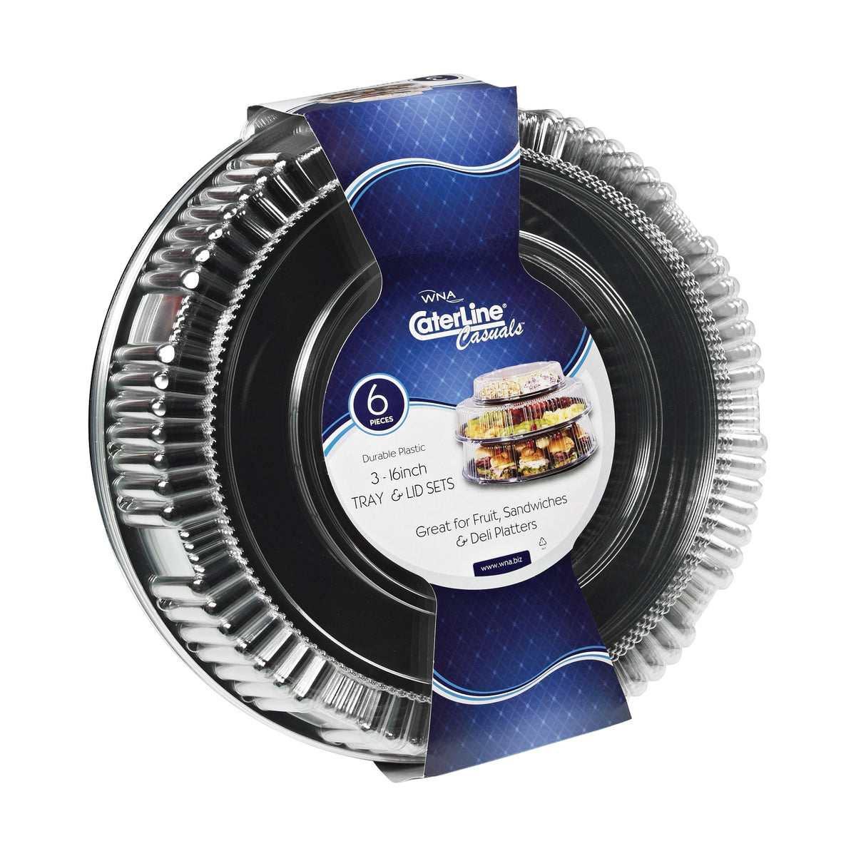 WNA Caterline Casuals 16" Round Plastic Tray with Lid, Black, 3 ct - product image 3