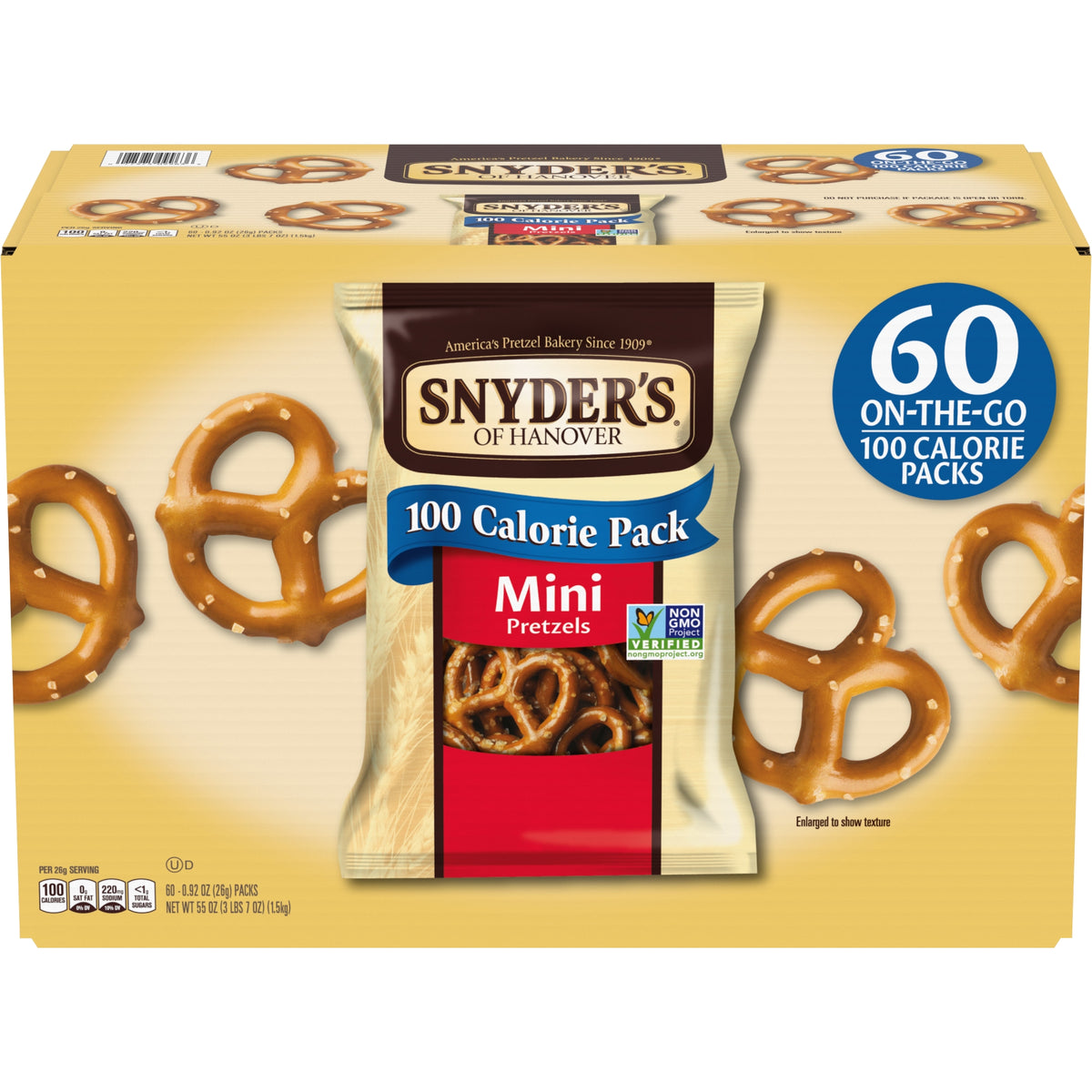 Snyder's of Hanover Mini Pretzels, 100 Calorie Pack, 0.92 oz, 60 ct - product image 1