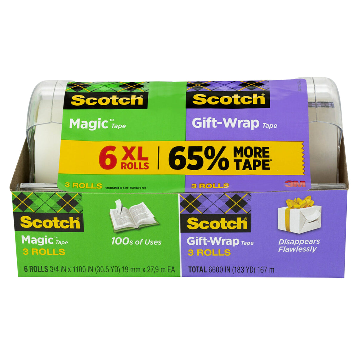 Scotch Magic Tape and Gift-Wrap Tape with Dispenser, 3/4" x 1100", Clear, 6 ct - product image 2