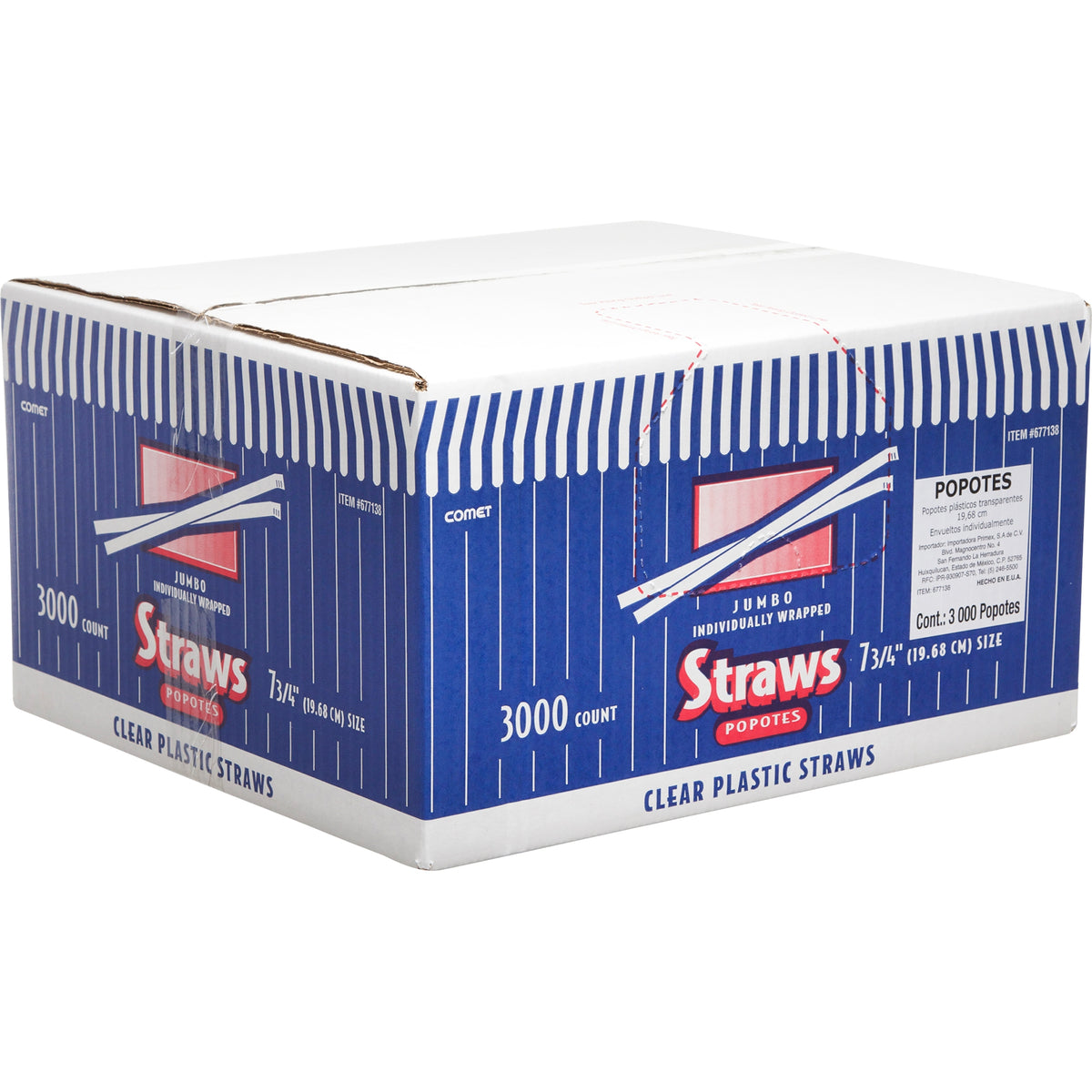 Comet 7-3/4" Wrapped Plastic Straws, Clear, 3000 ct - product image 3