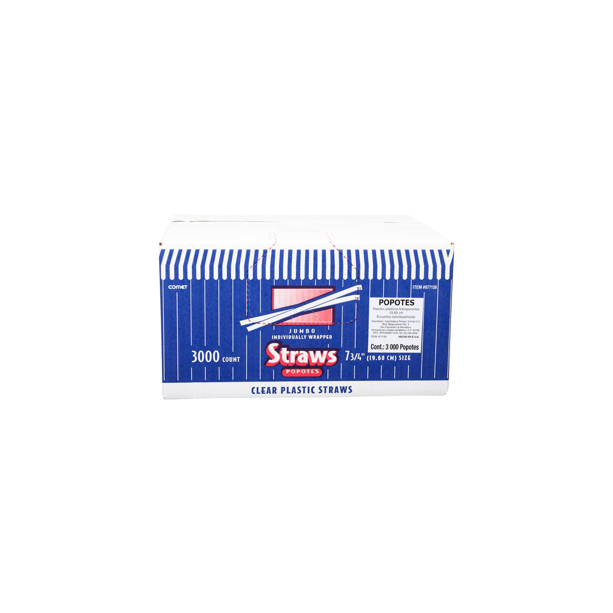 Comet 7-3/4" Wrapped Plastic Straws, Clear, 3000 ct - product image 2