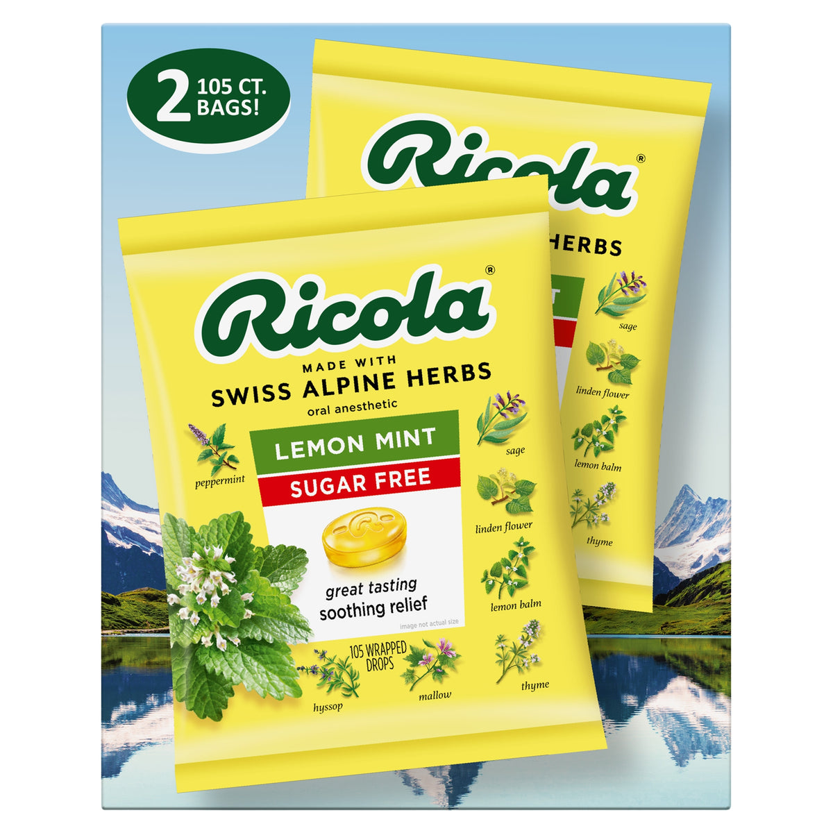 Ricola Sugar Free Lemon Mint Herb Throat Drops, 105 Drops, 2 ct - product image 2