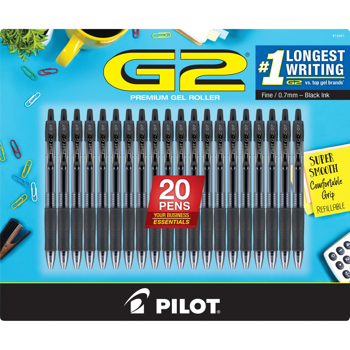 Pilot G2 Retractable Gel Pen, Fine Point 0.7mm, Black Ink, 20 ct - product image 1