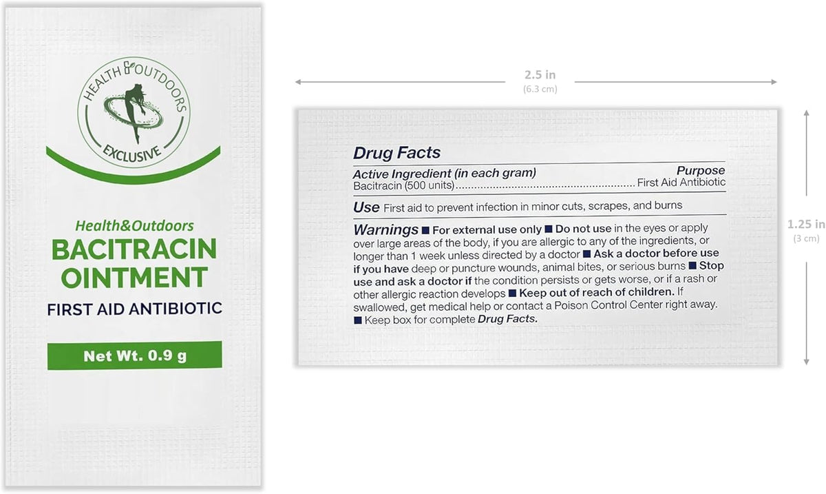 Bacitracin Ointment, First Aid, 50 Count .9g Packets - for Cuts, Burns, Abrasions, Wounds and Scrapes