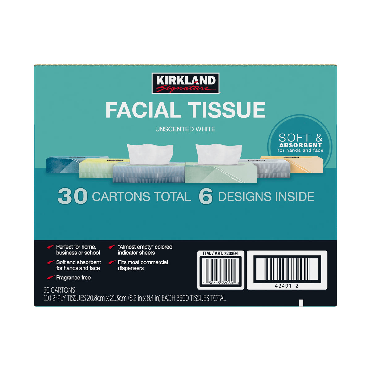 Kirkland Signature Facial Tissue, 2-Ply, Flat Box, 110 Tissues, 30 ct - product image 2